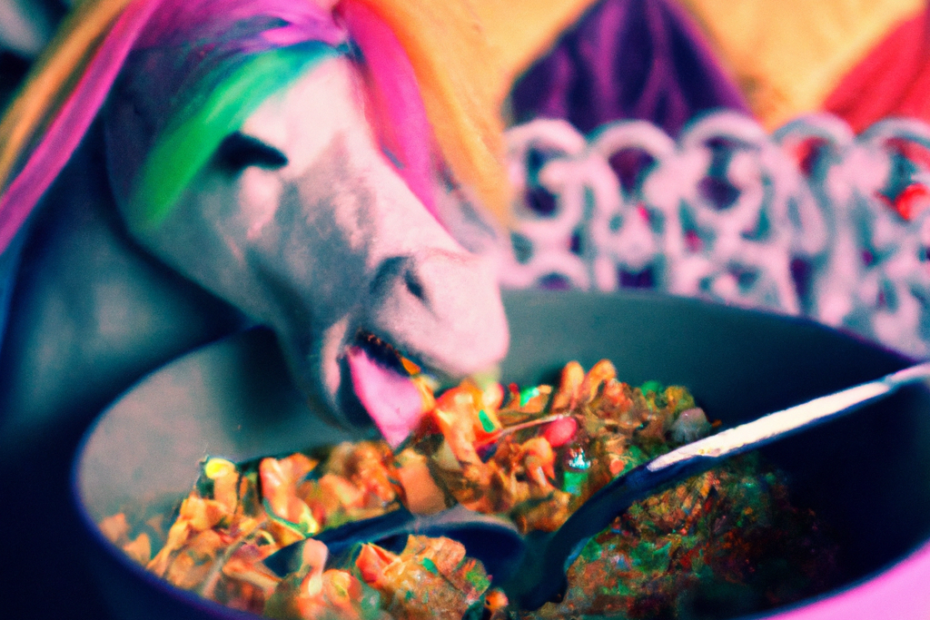 DALLE 2023-04-08 055118 - a dramatic photo of a beautiful unicorn enjoying a bowl of froot loops for breakfast