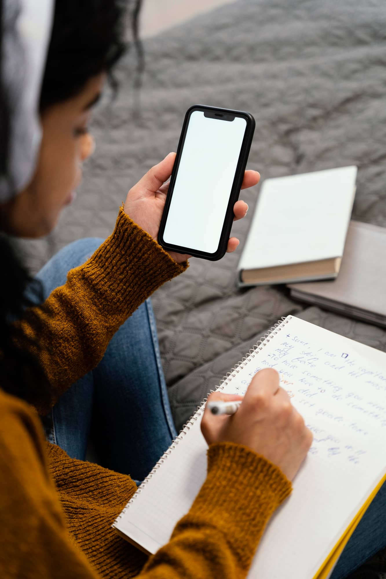 Student Girl studying using Mobile